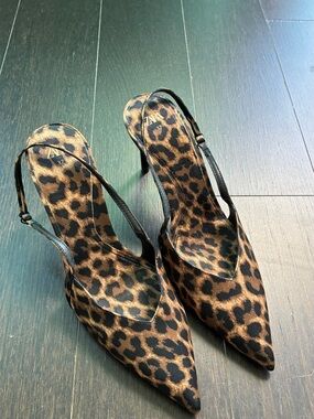 Zara Leopard Print Slingback Heels - Brown/Black
